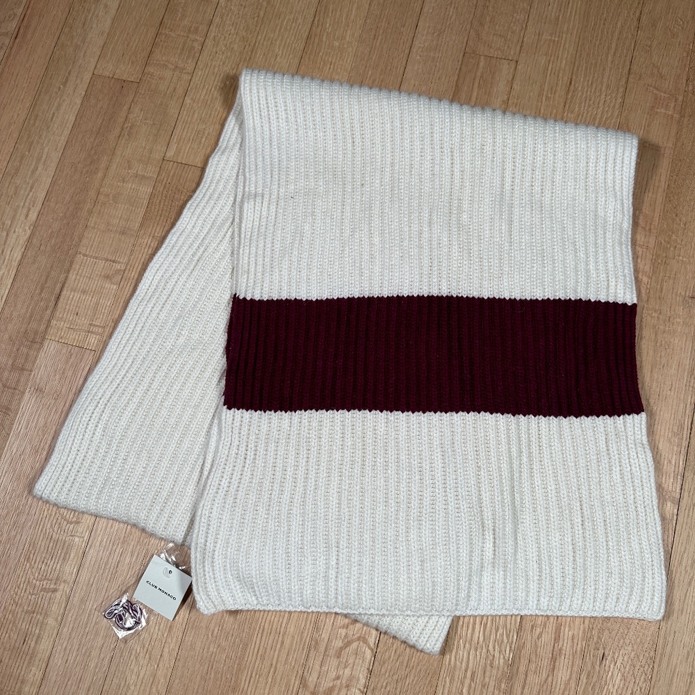 Club Monaco Scarf Cream Burgundy OS Brand New With Tags